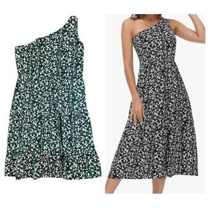 Grace Karin One Shoulder Midi Dress Womens XL Green Floral Tiered Smock